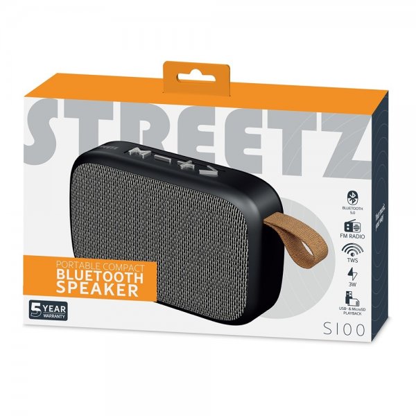 Streetz Høyttaler S100 Portable Compact Bluetooth Speaker Svart
