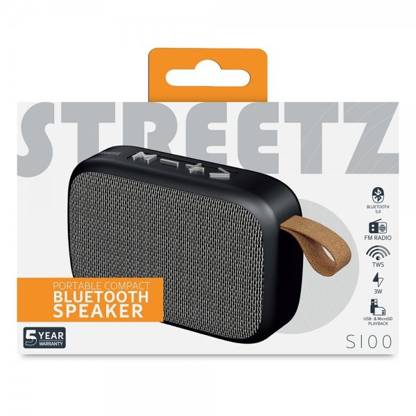 Streetz Høyttaler S100 Portable Compact Bluetooth Speaker Svart