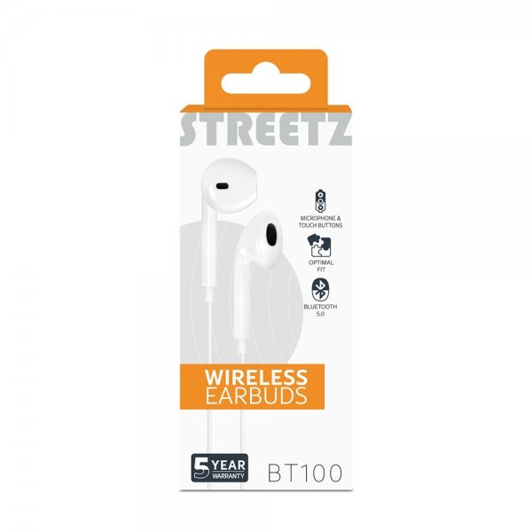 Streetz Hodetelefoner BT100 Wireless Earbuds Hvit