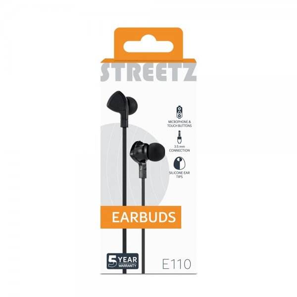 Streetz Hodetelefoner E110 Earbuds 3.5mm Svart
