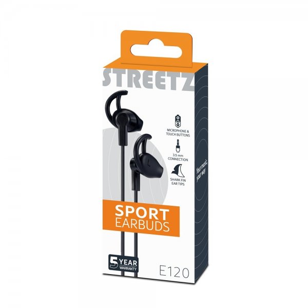 Streetz Hodetelefoner E120 Sport Earbuds 3.5mm Svart