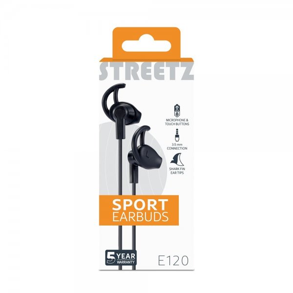 Streetz Hodetelefoner E120 Sport Earbuds 3.5mm Svart