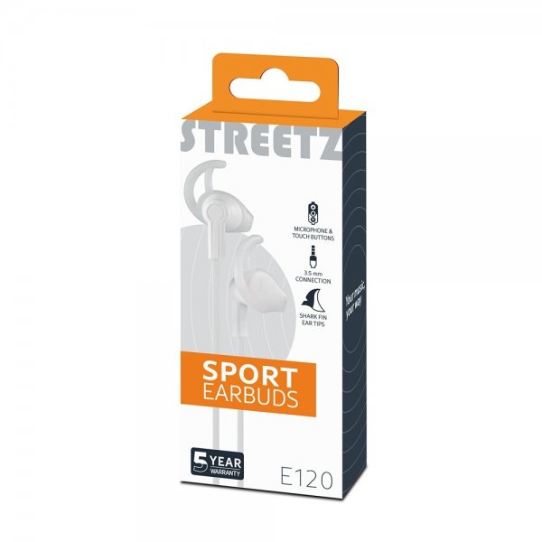 Streetz Hodetelefoner E120 Sport Earbuds 3.5mm Hvit