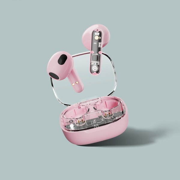 Streetz Hodetelefoner T150 Transparent True Wireless Earbuds Rosa