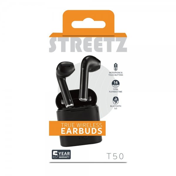 Streetz Hodetelefoner T50 True Wireless Earbuds Svart