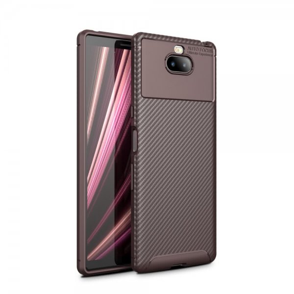 Sony Xperia 10 Plus Deksel Karbonfibertekstur TPU Brun