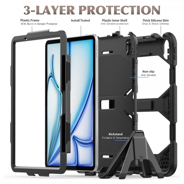 iPad Air 11 (M2/M3) Deksel Heavy Duty Armor Svart