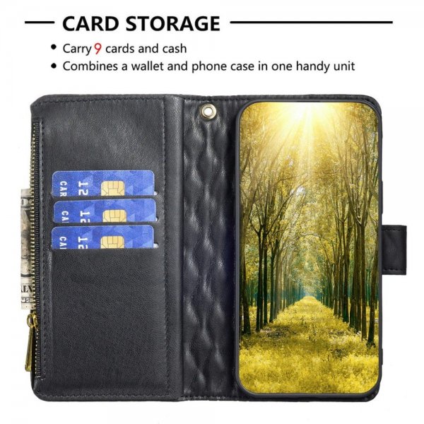 iPhone 11 Etui Rombemønster Glidelås Svart