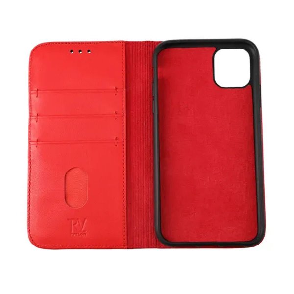 Rvelon iPhone 11 Etui Ekte Skinn Rød