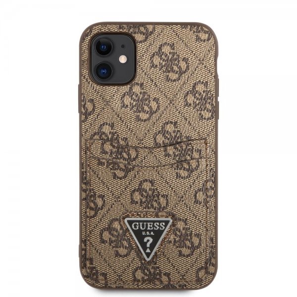 Guess iPhone 11 Deksel Double Cardslot Metal Triangle Brun
