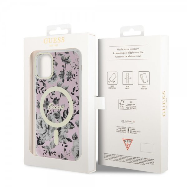 Guess iPhone 11 Deksel Flower MagSafe Rosa