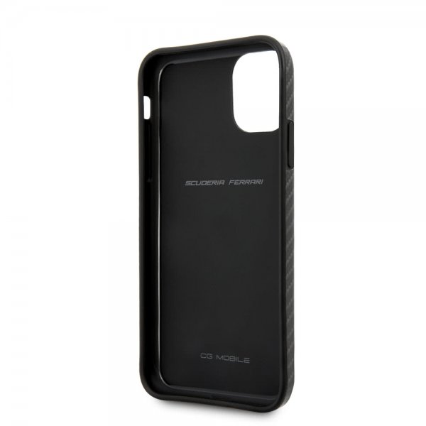 Ferrari iPhone 11 Deksel Karbonfibertekstur Gul Logo Svart