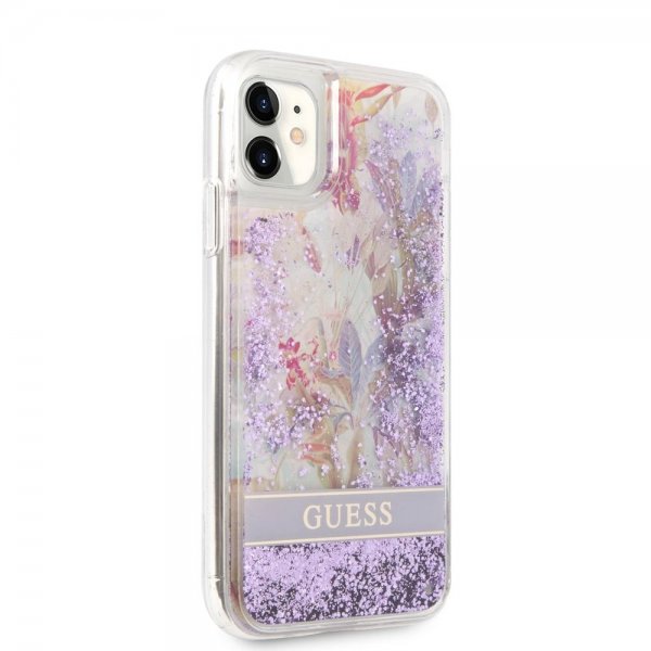 Guess iPhone 11 Deksel Liquid Glitter Flower Pattern Lilla