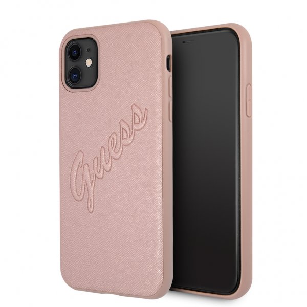 Guess iPhone 11 Deksel Saffiano Vintage Script Rosegull