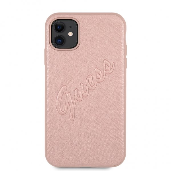 Guess iPhone 11 Deksel Saffiano Vintage Script Rosegull