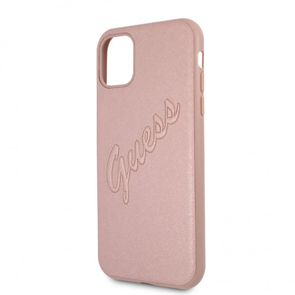 Guess iPhone 11 Deksel Saffiano Vintage Script Rosegull