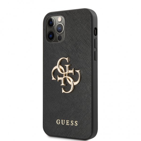 Guess iPhone 12/iPhone 12 Pro Deksel 4G Logo Saffiano Svart