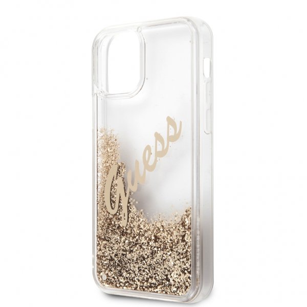Guess iPhone 12/iPhone 12 Pro Deksel Liquid Glitter Vintage Gull
