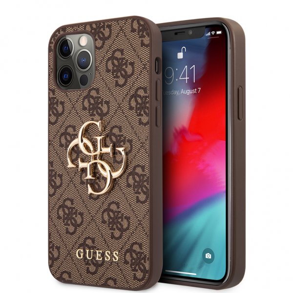 Guess iPhone 12/iPhone 12 Pro Deksel Metal Logo Brun