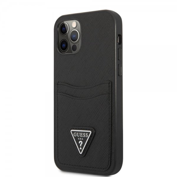 Guess iPhone 12/iPhone 12 Pro Deksel Saffiano Double Cardslot Svart