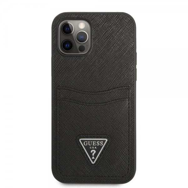 Guess iPhone 12/iPhone 12 Pro Deksel Saffiano Double Cardslot Svart