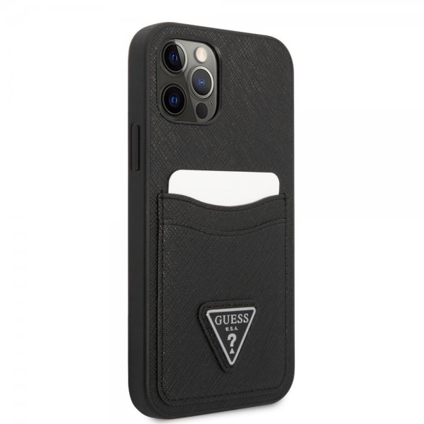 Guess iPhone 12/iPhone 12 Pro Deksel Saffiano Double Cardslot Svart