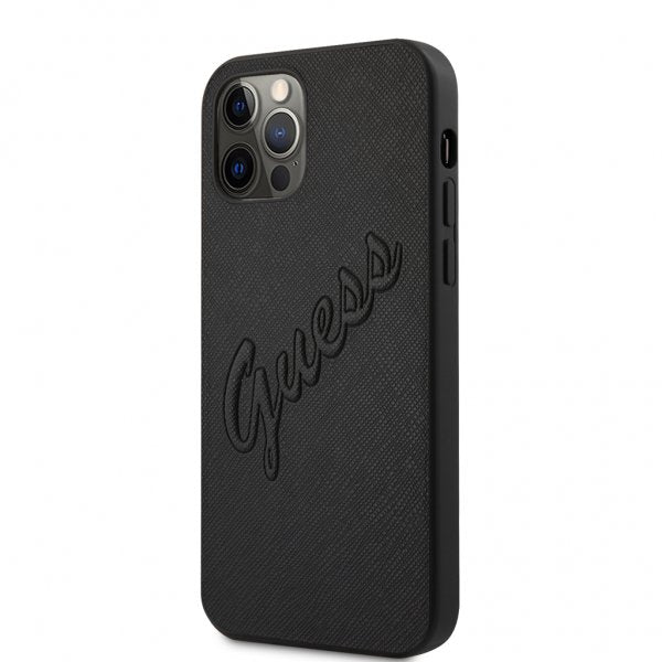 Guess iPhone 12/iPhone 12 Pro Deksel Saffiano Vintage Script Svart