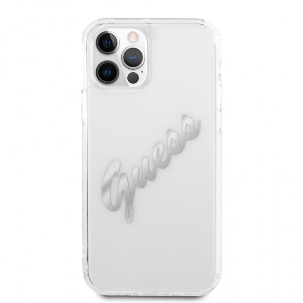 Guess iPhone 12/iPhone 12 Pro Deksel Vintage Script Sølv Klar