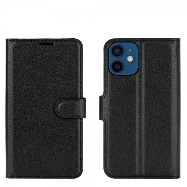 iPhone 12 Mini Etui Litchi Svart