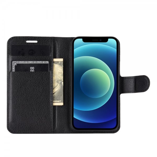 iPhone 12 Mini Etui Litchi Svart
