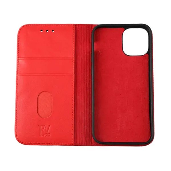 Rvelon iPhone 12 Mini Etui Ekte Skinn Rød