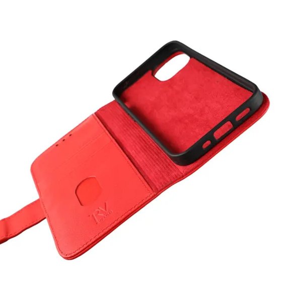 Rvelon iPhone 12 Mini Etui Ekte Skinn Rød