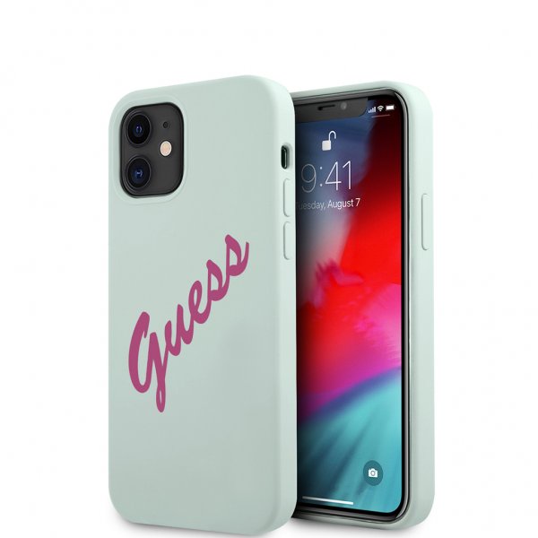Guess iPhone 12 Mini Deksel Vintage Silicone Script Blå