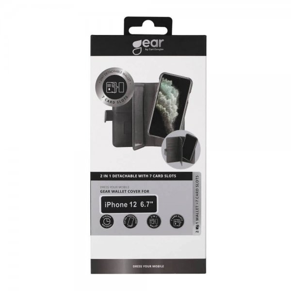 Gear iPhone 12 Pro Max Etui 7 Kortlomme Löstagbart Deksel Svart
