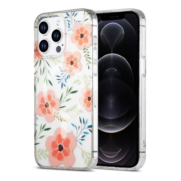 iPhone 12 Pro Max Deksel Blomstermønster MagSafe Rosa