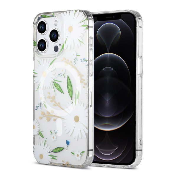 iPhone 12 Pro Max Deksel Blomstermønster MagSafe Hvit