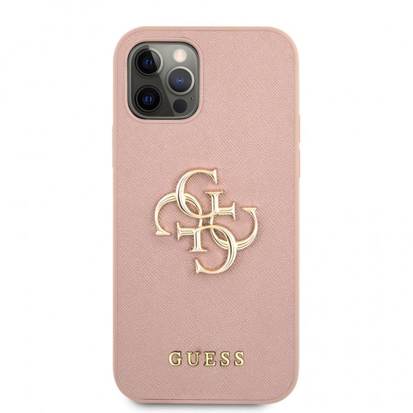 Guess iPhone 12 Pro Max Deksel 4G Logo Saffiano Rosa