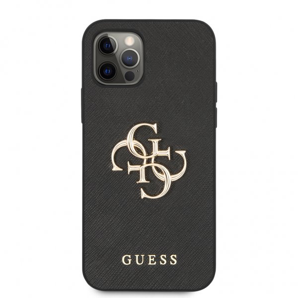 Guess iPhone 12 Pro Max Deksel 4G Logo Saffiano Svart
