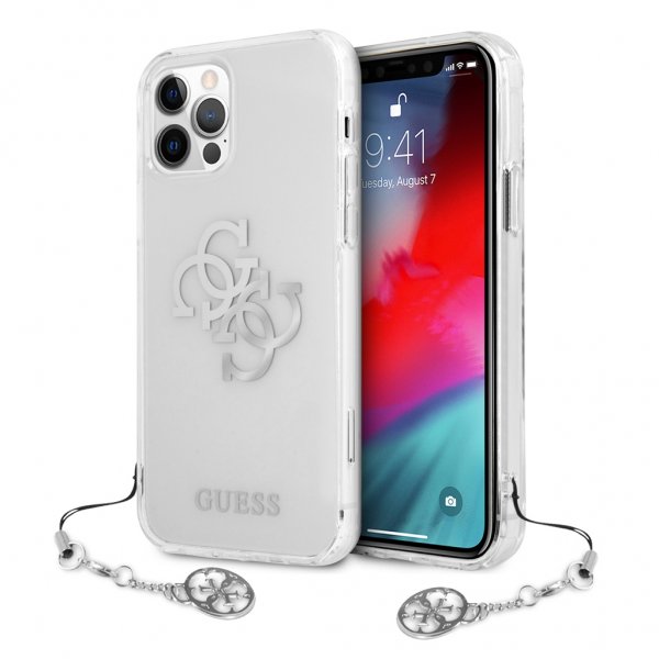 Guess iPhone 12 Pro Max Deksel 4G Logo Sølv Klar