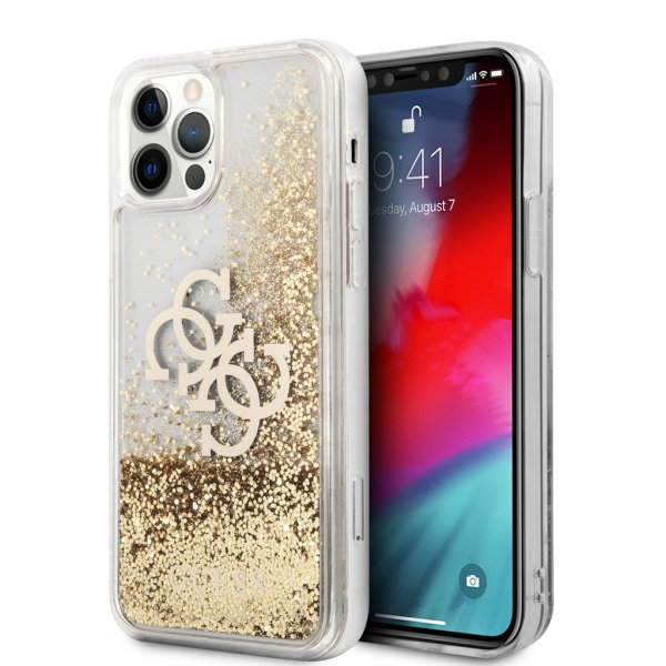 Guess iPhone 12 Pro Max Deksel Liquid Glitter Gull Klar