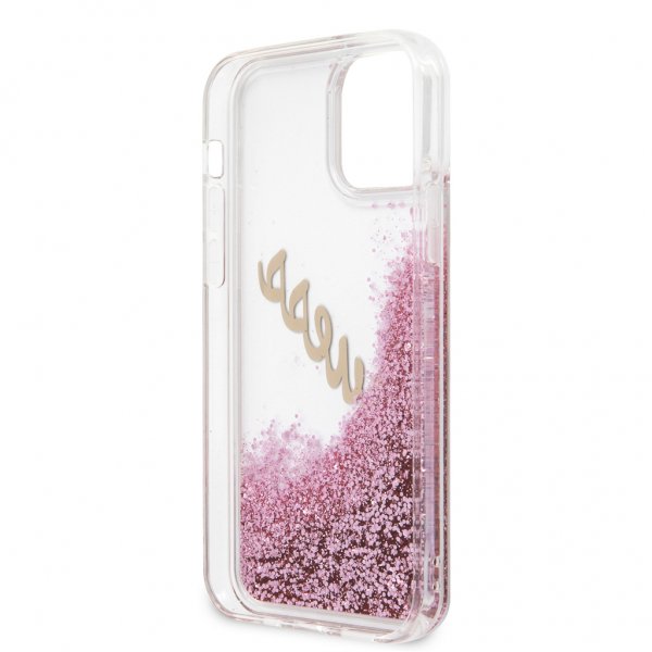 Guess iPhone 12 Pro Max Deksel Liquid Glitter Vintage Rosa