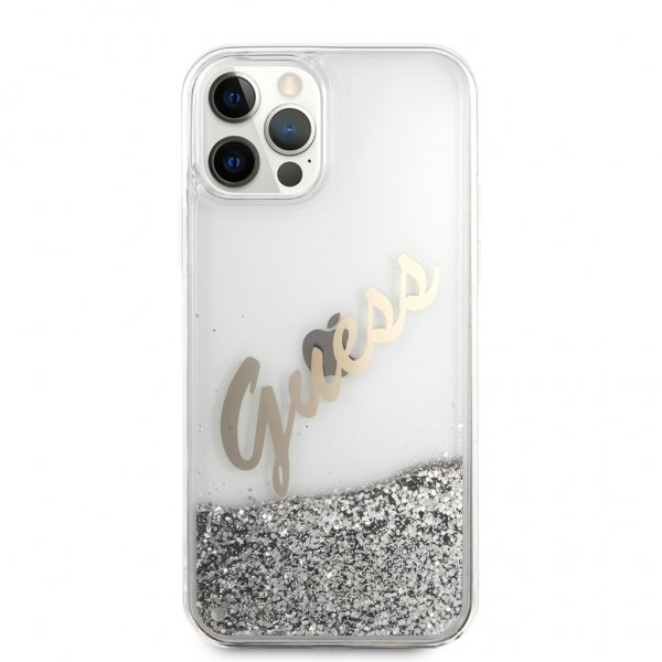 Guess iPhone 12 Pro Max Deksel Liquid Glitter Vintage Sølv