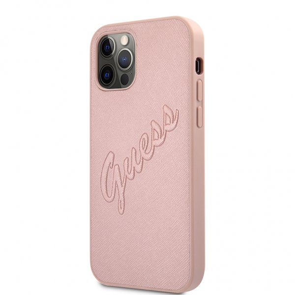 Guess iPhone 12 Pro Max Deksel Saffiano Vintage Script Rosegull