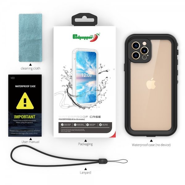 Redpepper iPhone 12 Pro Deksel Vanntett IP68 Svart