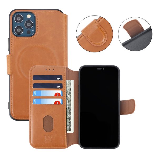Rvelon iPhone 12/iPhone 12 Pro Etui Utbrettbar Kortlomme Brun