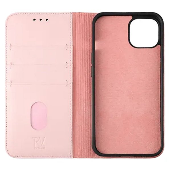 Rvelon iPhone 12/iPhone 12 Pro Etui Ekte skinn Kortlommer Rosa