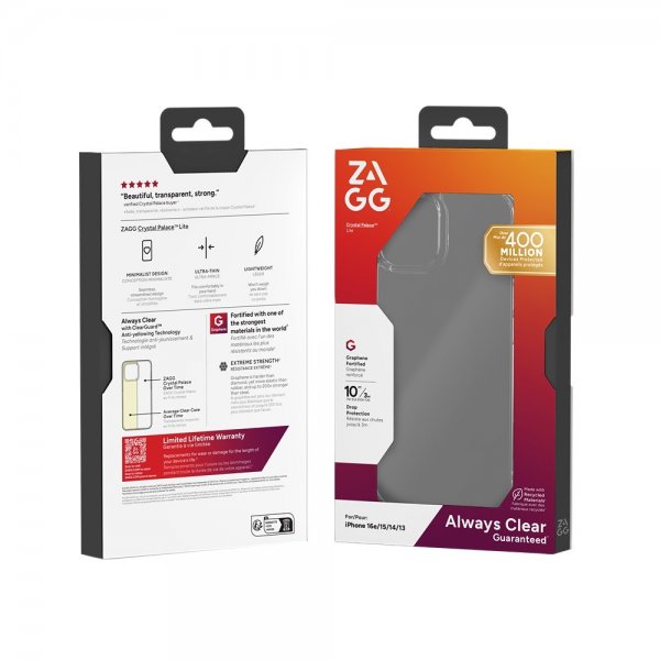 Zagg iPhone 13/14/15/16e/17e Deksel Crystal Palace Lite Transparent
