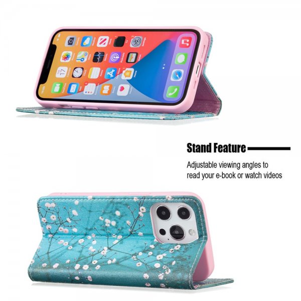 iPhone 13 Pro Etui Flip Motiv Plomme Blomstrer