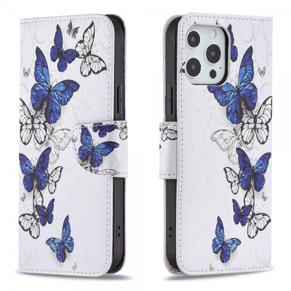 iPhone 13 Pro Etui Motiv Blå Og Hvite Sommerfugler
