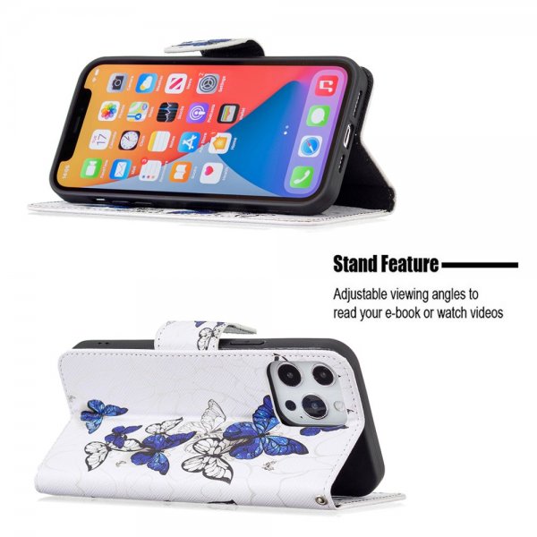 iPhone 13 Pro Etui Motiv Blå Og Hvite Sommerfugler